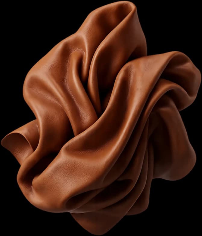 A rolled fold of full-grain leather, rendered as a floating 3D object