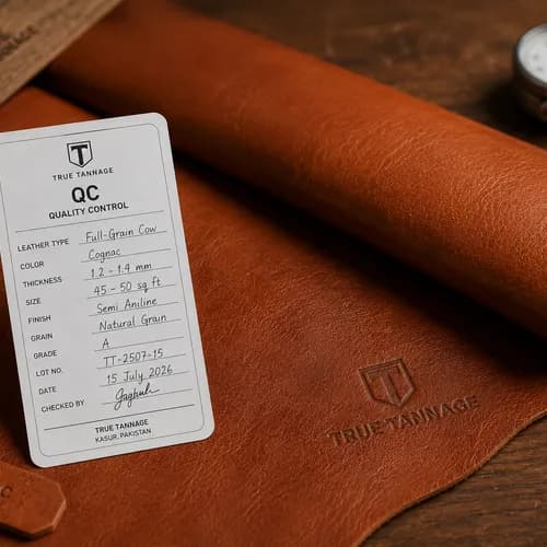 QC evidence photo of a graded leather hide